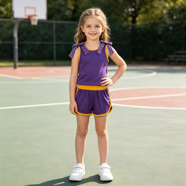 RTS  toddler girl clothes cotton+vinyl pattern state bows girl summer shorts set