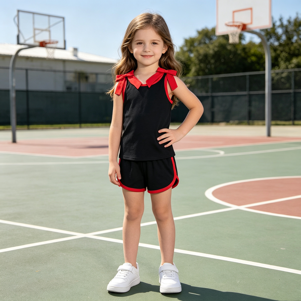 RTS  toddler girl clothes cotton+vinyl pattern state bows girl summer shorts set