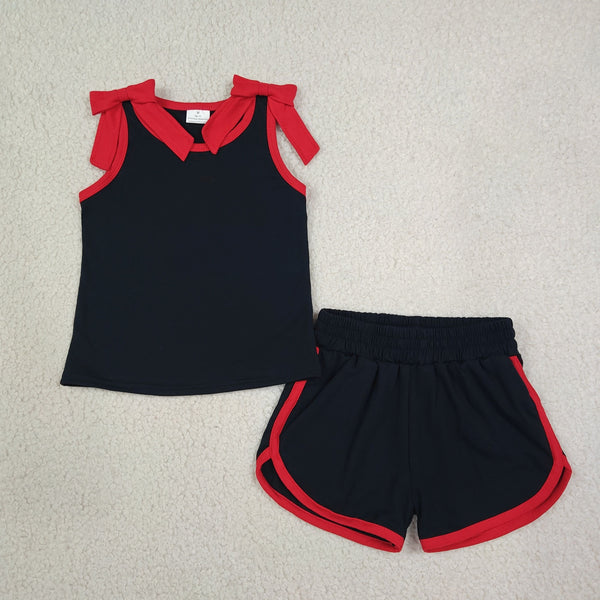 RTS GSSO3827 toddler girl clothes black red cotton girl summer shorts set