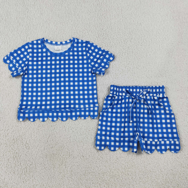 RTS Matching clothing gingham print kid short sleeve scallop short fall clothing-2026.9.14