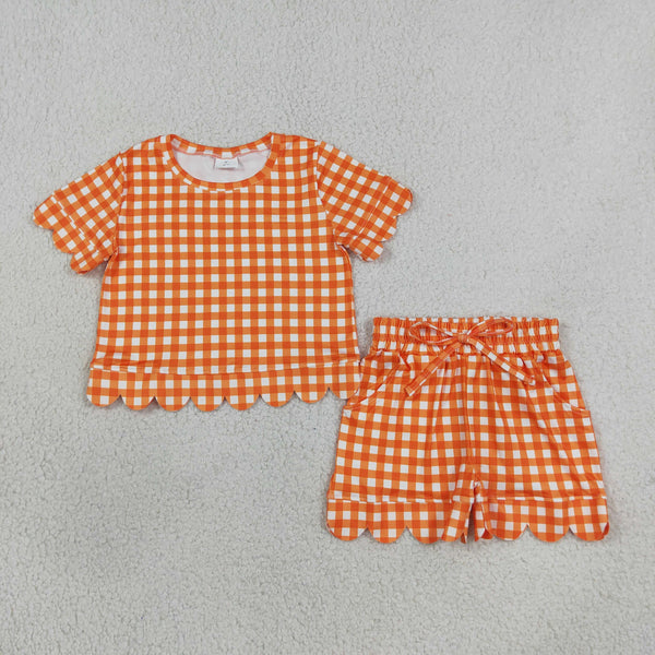 RTS Matching clothing gingham print kid short sleeve scallop short fall clothing-2026.9.14