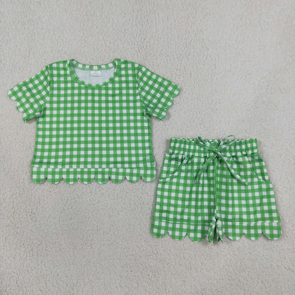RTS Matching clothing gingham print kid short sleeve scallop short fall clothing-2026.9.14