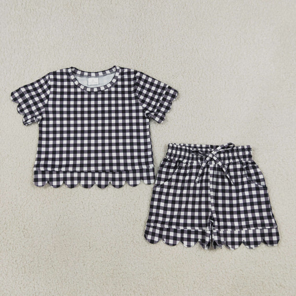 RTS GSSO3842 kids girl clothes black plaid girl summer shorts set