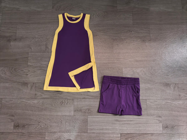 no MOQ GSSO3844 pre-order baby girl clothes purple print toddler girl yoga summer outfit-Real pic 2026.8.12