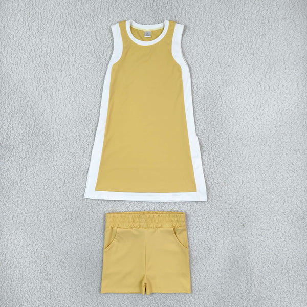 RTS GSSO3845 toddler girl clothes solid yellow sleeveless yoga outfit