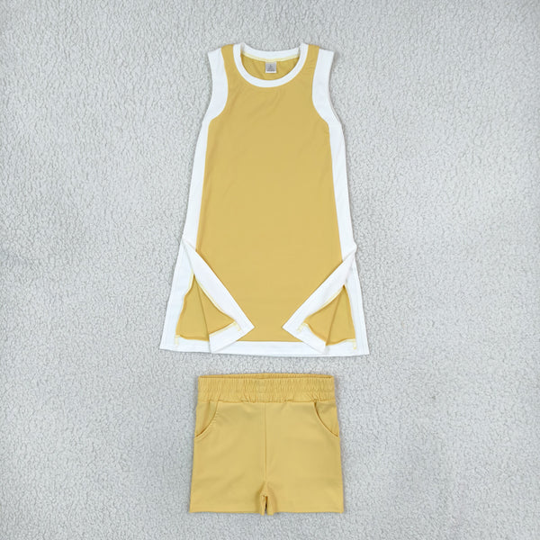 RTS GSSO3845 toddler girl clothes solid yellow sleeveless yoga outfit