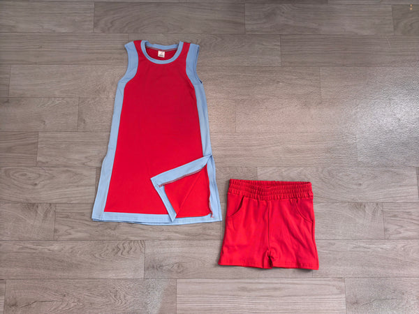 no MOQ GSSO3846 pre-order baby girl clothes red print toddler girl yoga summer outfit-Real pic 2026.8.12