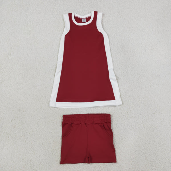 RTS GSSO3848 toddler girl yoga clothes red white trim sleeveless shorts outfit