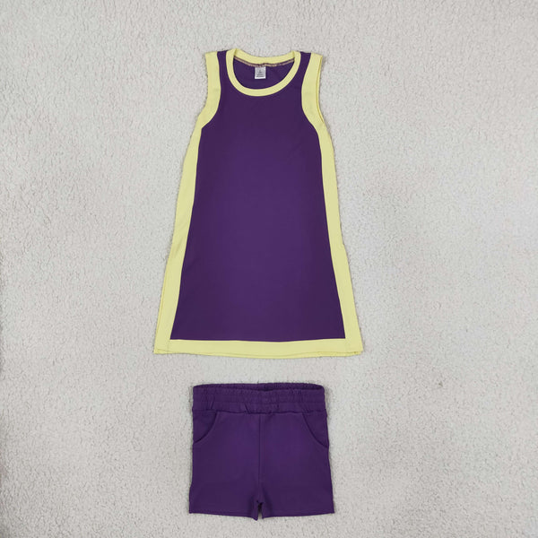 RTS GSSO3849 toddler girl yoga clothes sleeveless shorts outfit sports clothing set
