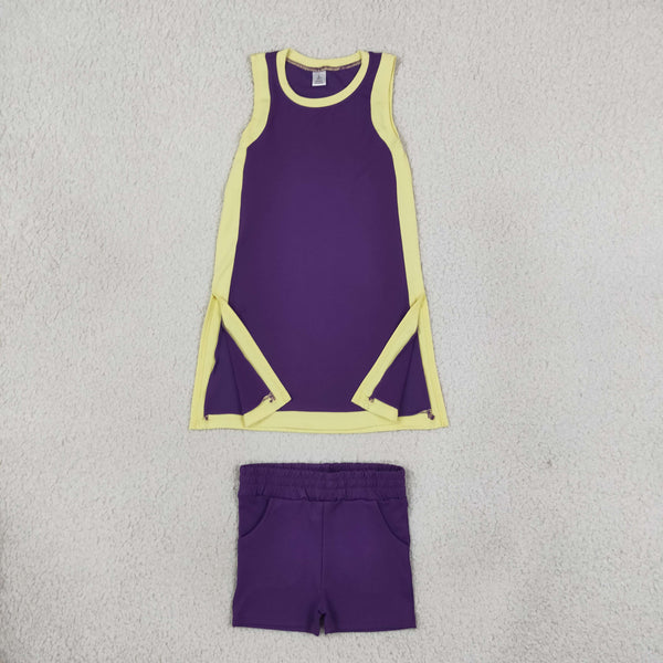 RTS GSSO3849 toddler girl yoga clothes sleeveless shorts outfit sports clothing set