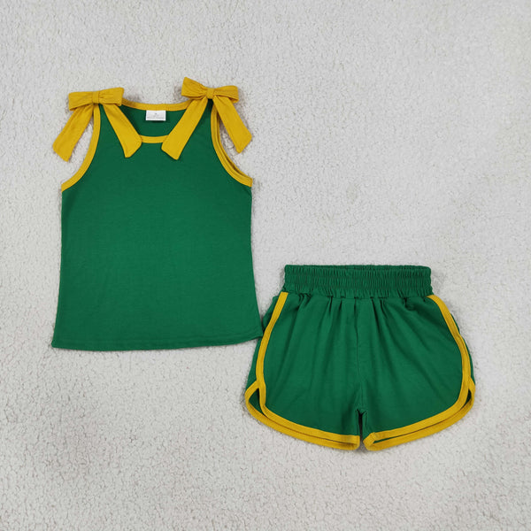 GSSO3850 RTS kids girl clothes cotton green girl summer shorts set
