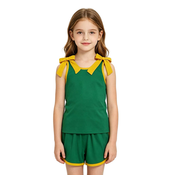 GSSO3850 RTS kids girl clothes cotton green girl summer shorts set