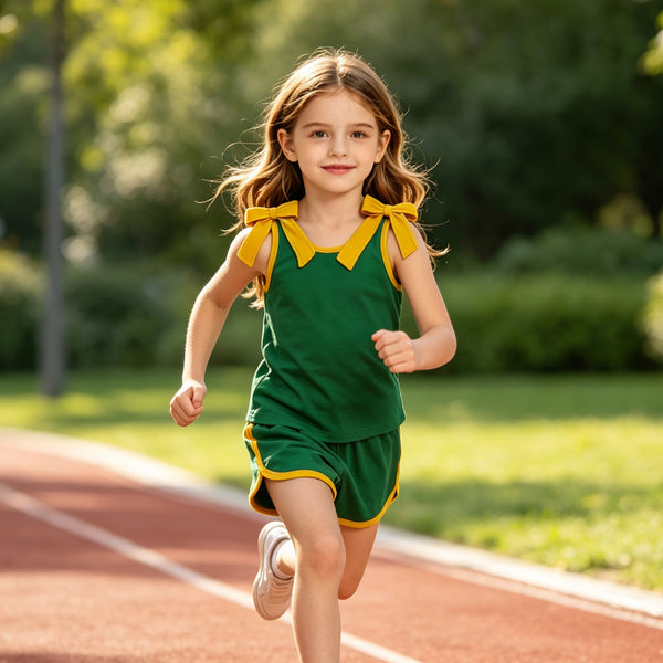 GSSO3850 RTS kids girl clothes cotton green girl summer shorts set