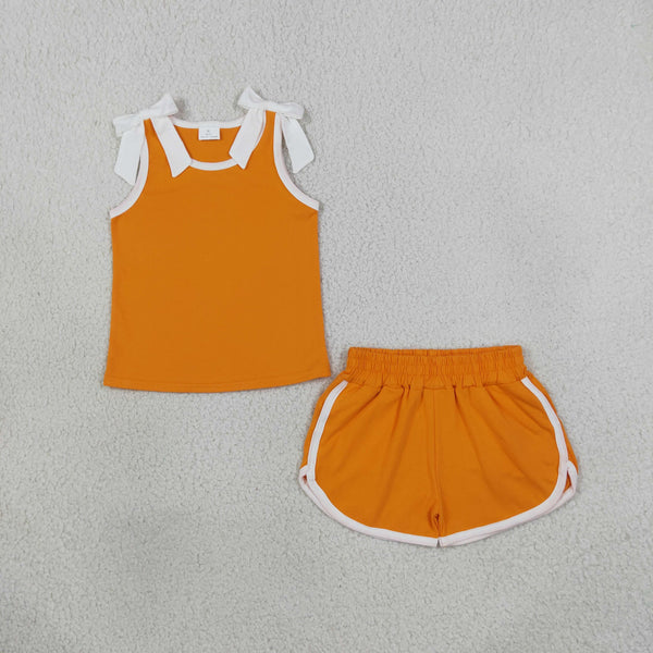 RTS GSSO3851 baby girl clothes solid print sleeveless yoga top short