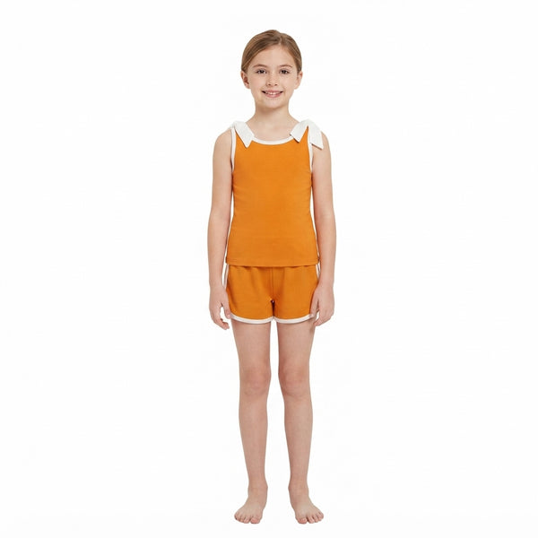 RTS GSSO3851 baby girl clothes solid print sleeveless yoga top short