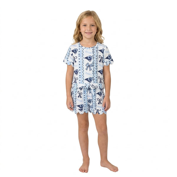 RTS GSSO3853 baby girl clothes bow swirl print short sleeve scallop top short outfit