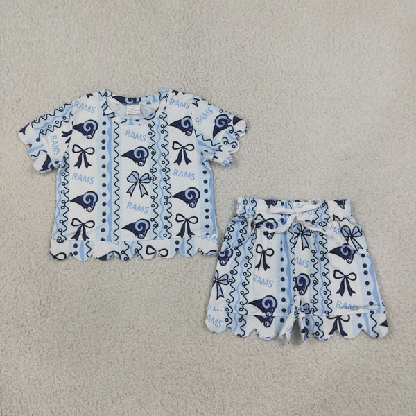 RTS GSSO3853 baby girl clothes bow swirl print short sleeve scallop top short outfit