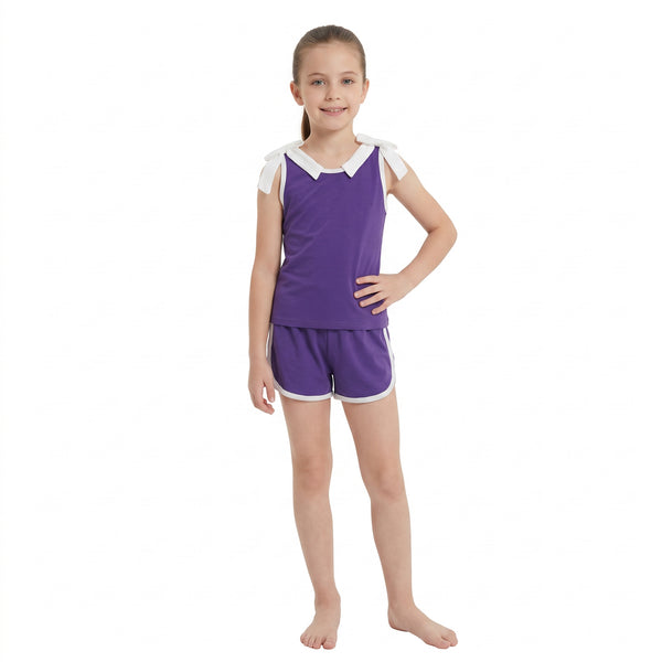 RTS GSSO3858 baby girl clothes cotton bows solid print sleeveless shorts outfit