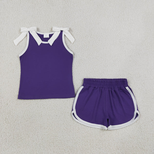 RTS GSSO3858 baby girl clothes cotton bows solid print sleeveless shorts outfit