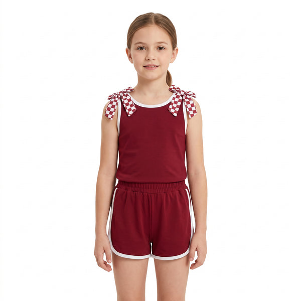 RTS GSSO3859 baby girl clothes solid print sleeveless short pant outfit