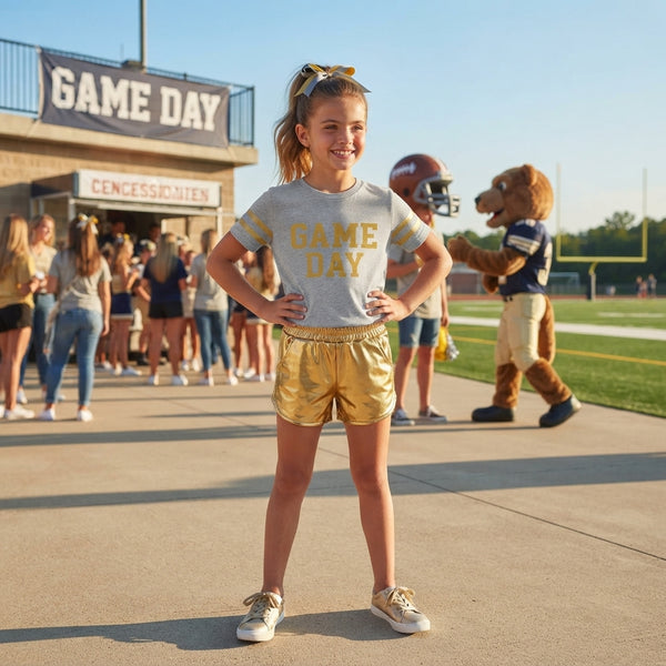 RTS GSSO3872 toddler girl clothes game day vinyl print short sleeve outfit