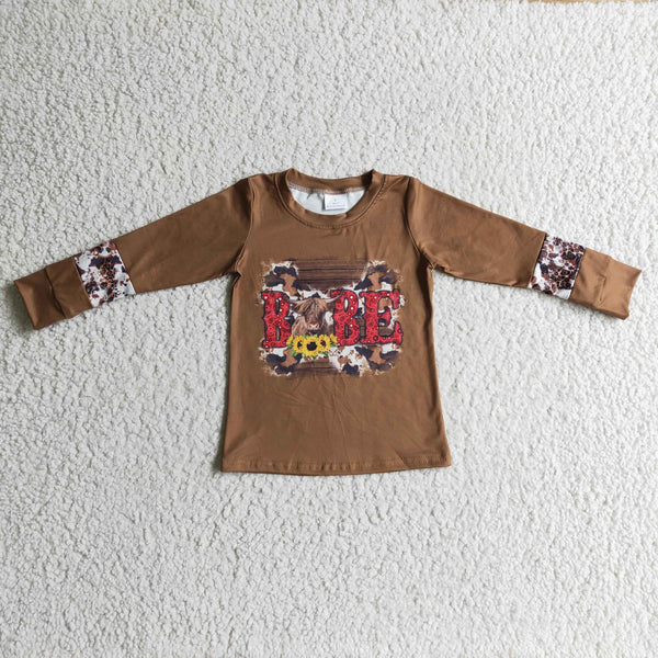 RTS toddler clothes matching clothing baby highland cow print top girls winter t-shirt-2025.10.9