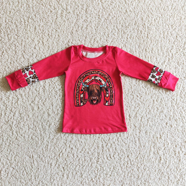 RTS toddler clothes matching clothing baby highland cow print top girls winter t-shirt-2025.10.9