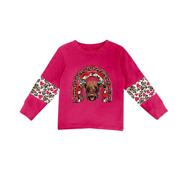 GT0067 baby boy clothes hot pink cow valentines day shirt