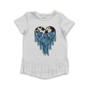 GT0137 kids clothes girls turquoise print summer top girl tshirt