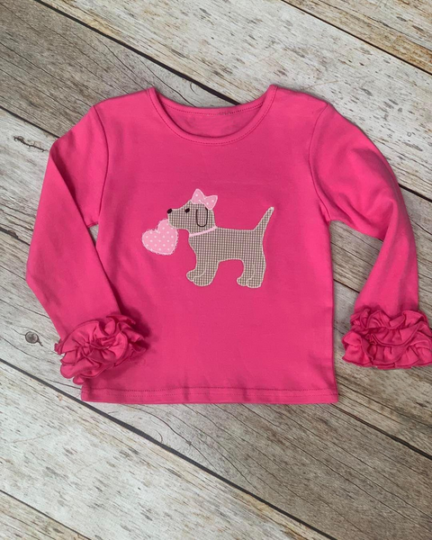 GT0409 baby girl clothes heart dog embroidery girl valentines shirt toddler valentines day clothes