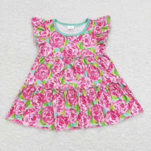 GT0475 baby girl clothes floral rose pink flower girl summer top