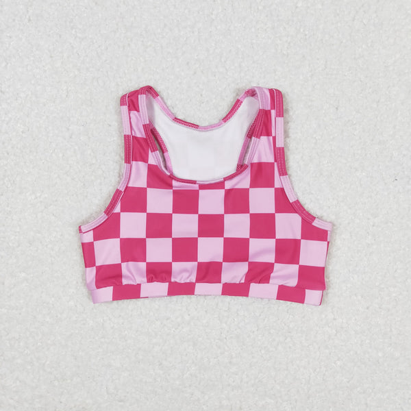 GSSO0905 RTS baby girl clothes pink plaid  toddler girl summer outfit swim suit bathing suit beach wear