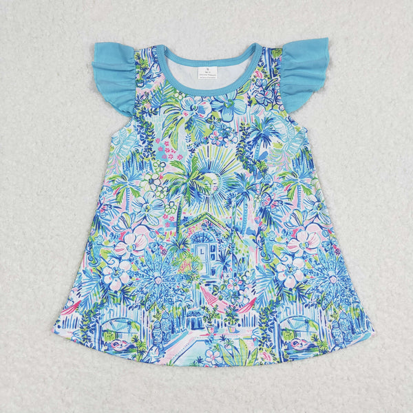 GSSO1084 RTS baby girl clothes blue painting toddler girl summer outfits