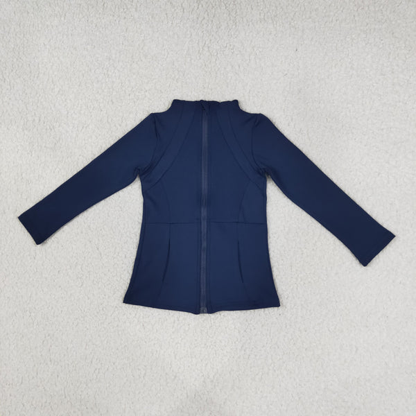 RTS GT0677 toddler girl clothes solid navy long sleeve zip top