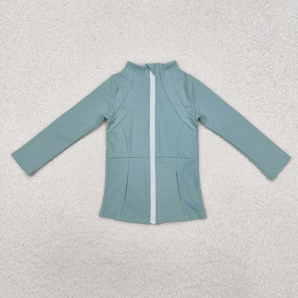GLP1556 RTS toddler girl clothes green girl winter top yoga clothes zipper outfit