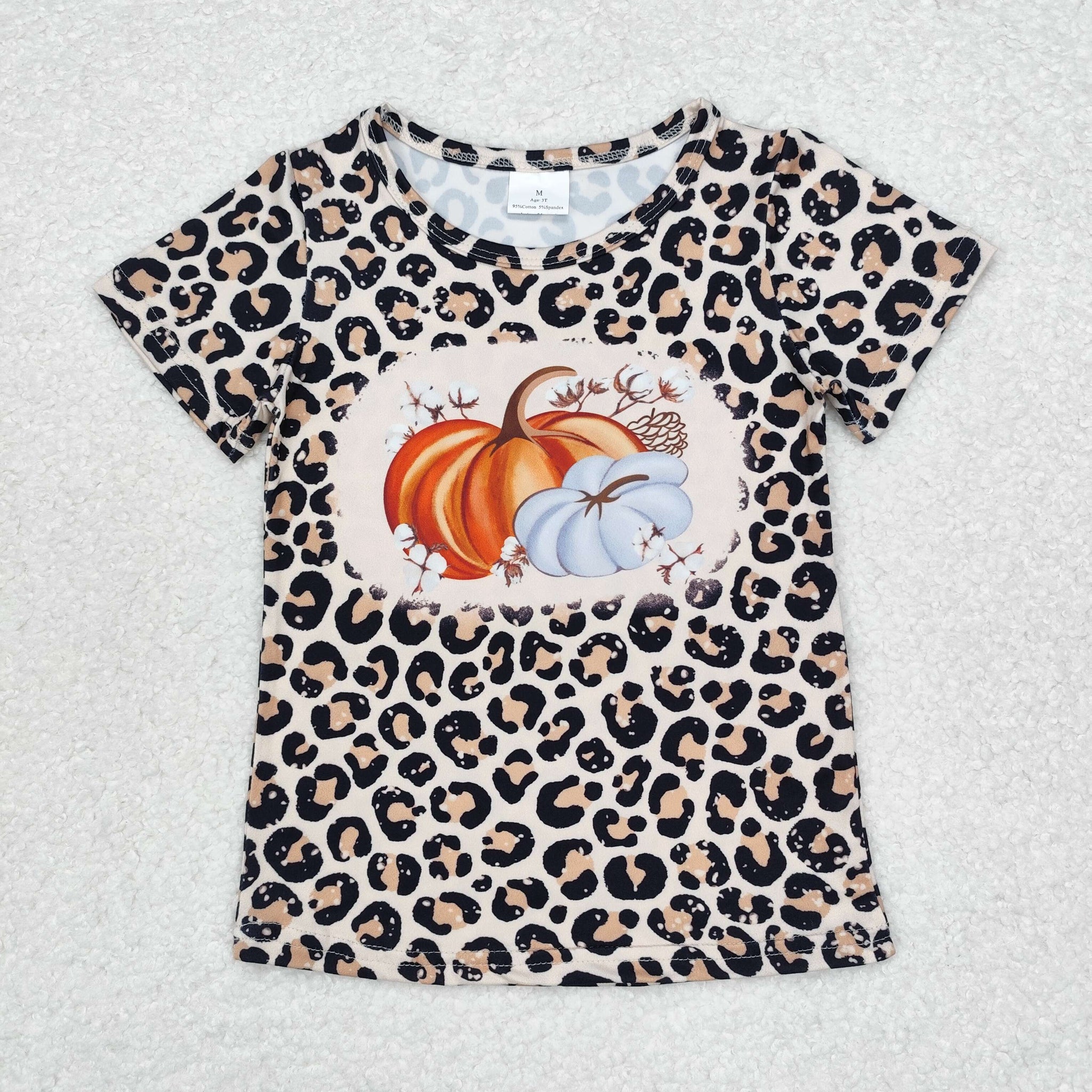 GT0688 RTS toddler girl clothes pumpkin leopard print girl halloween top tshirt