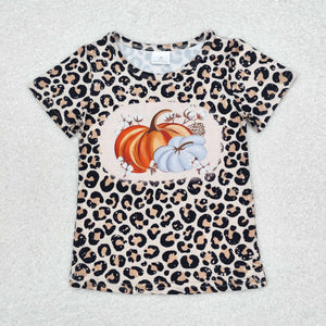 GT0688 RTS toddler girl clothes pumpkin leopard print girl halloween top tshirt