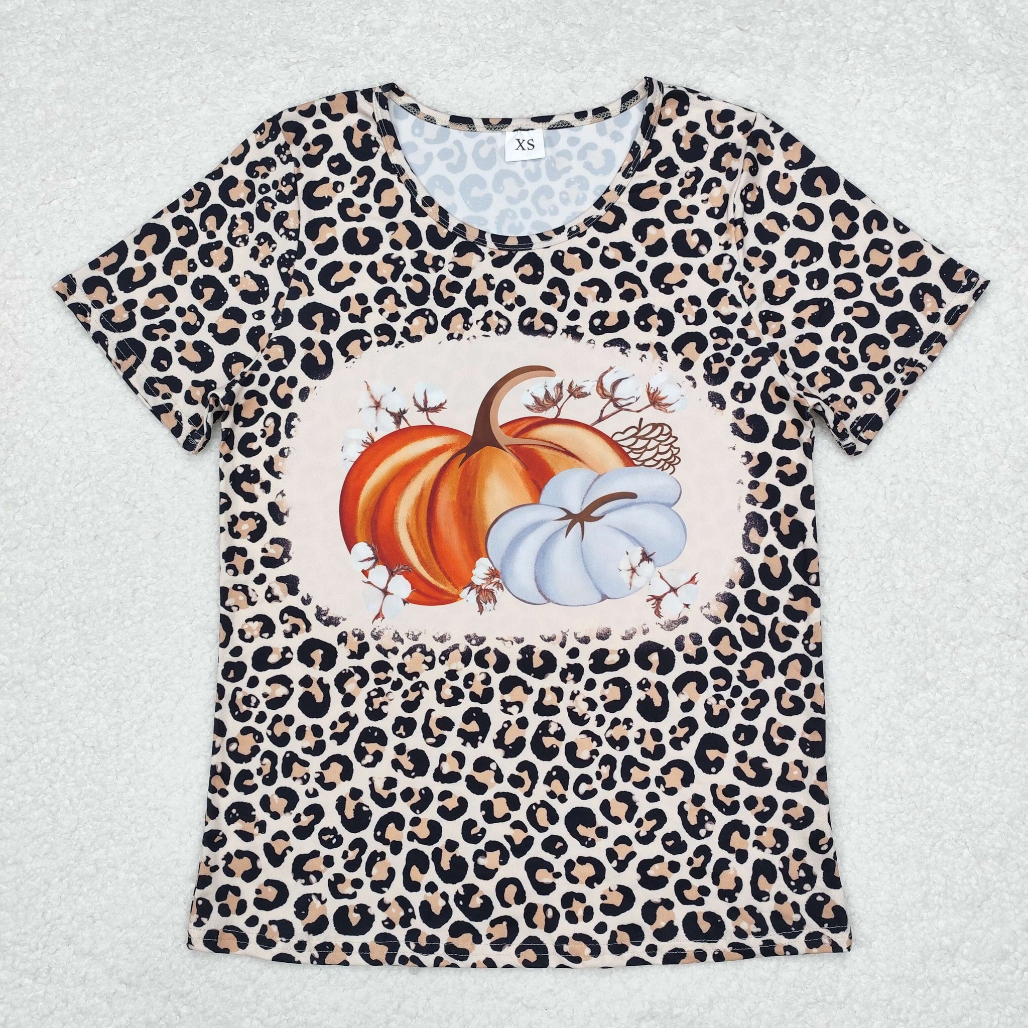 GT0689 adult clothes pumpkin leopard print adult women summer top XS-5XL