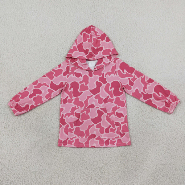 RTS GT0866 baby girl clothes pink camo print long sleeve hooded top