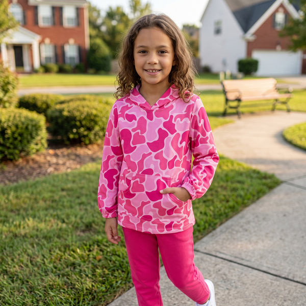 RTS GT0866 baby girl clothes pink camo print long sleeve hooded top
