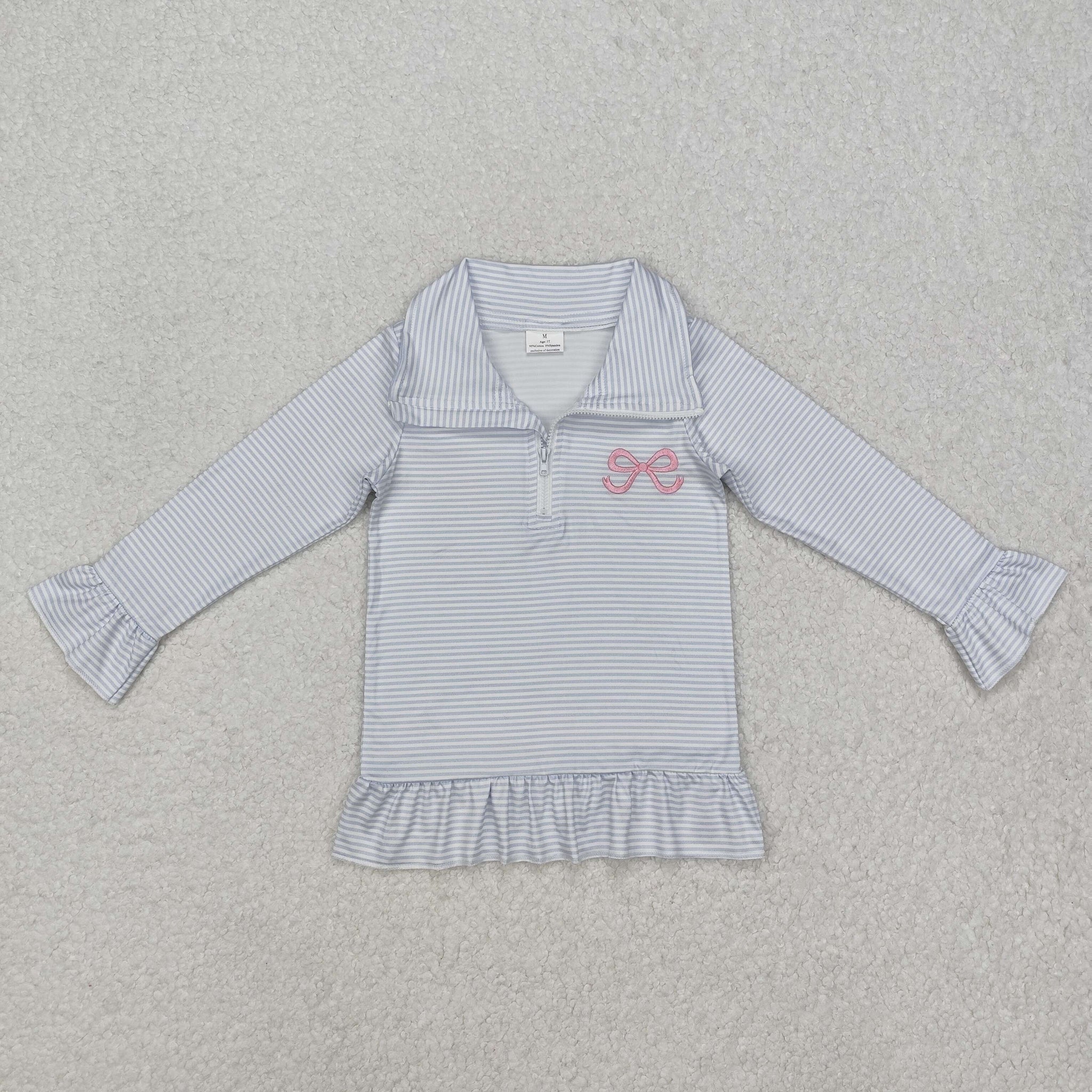 GT0886 RTS  toddler girl clothes bow girl winter pullover embroidery top