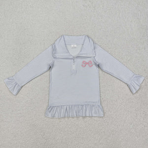 GT0886 RTS  toddler girl clothes bow girl winter pullover embroidery top