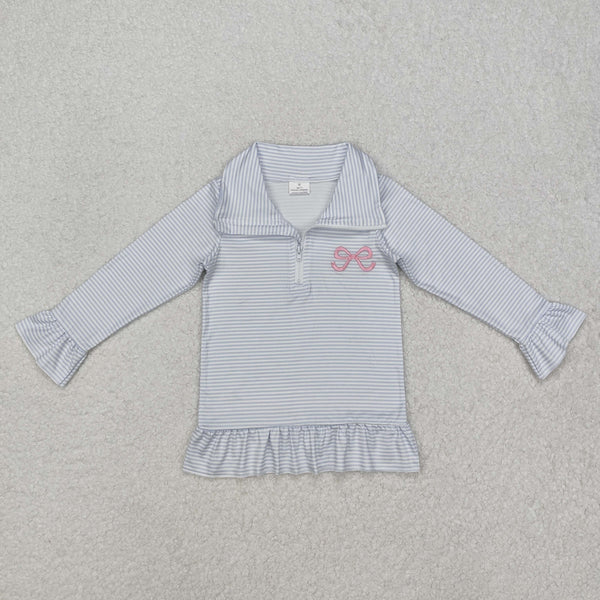 GT0886 RTS  toddler girl clothes bow girl winter pullover embroidery top