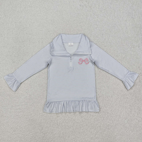 GT0886 RTS  toddler girl clothes bow girl winter pullover embroidery top