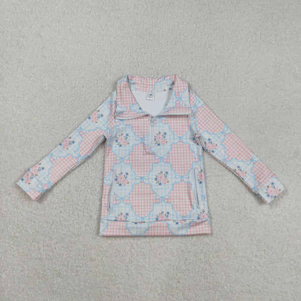 GT1062 RTS  toddler girl clothes blue florals girl winter pullover top