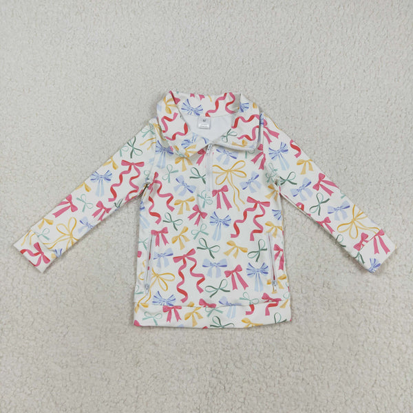 GT1065 RTS girl clothes bows print girl winter pullover shirt