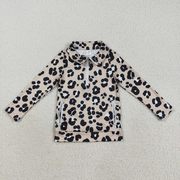 GT1072 RTS toddler girl clothes black leopard print girl winter pullover top