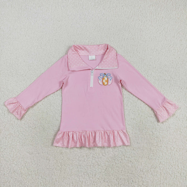 GT1112 RTS girl clothes pumpkin print girl winter pullover top embroidery