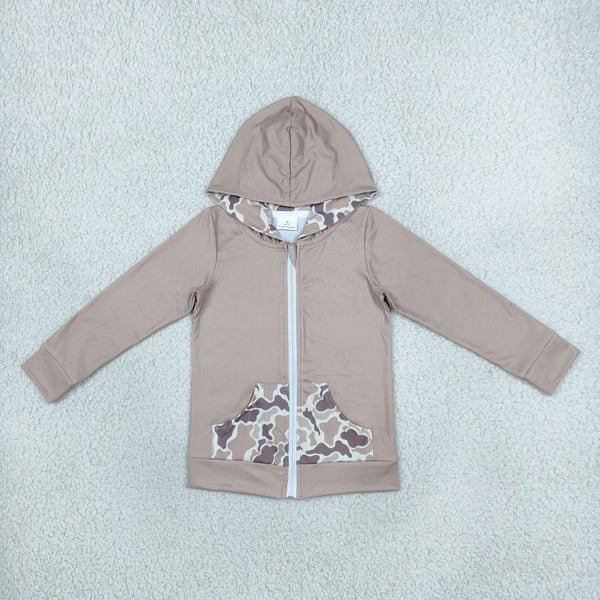 RTS GT1144 toddler boy clothes camo contrast long sleeve hooded zip up top