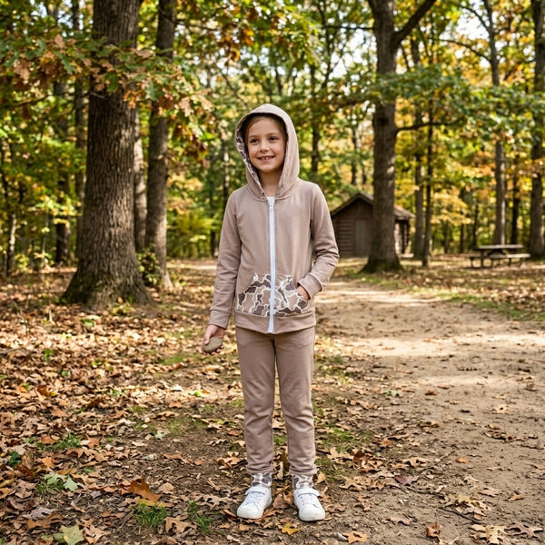 RTS GT1144 toddler boy clothes camo contrast long sleeve hooded zip up top